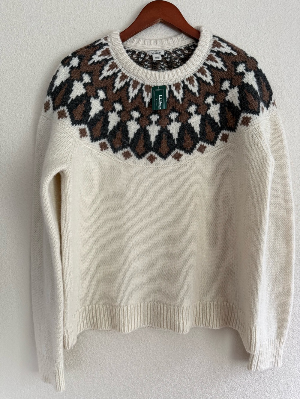 L.L.Bean Women's Ragg Undyed Lamb Wool Crew Neck Fair Isle Sweater Size L